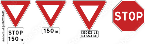 Priority Road Signs, Yield and Stop Bundle Traffic Regulatory Vector Icons
