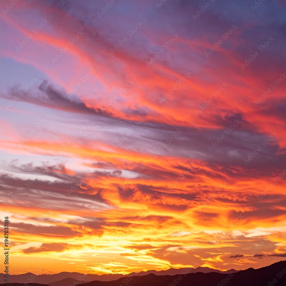 Fototapeta premium Vibrant Sunset Sky with Orange Clouds.