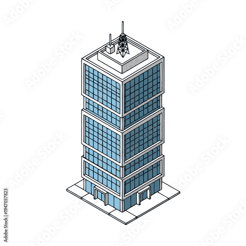 Isometric illustration of a modern office building.