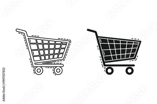 Shopping Cart Icon - Line Art and Solid Style