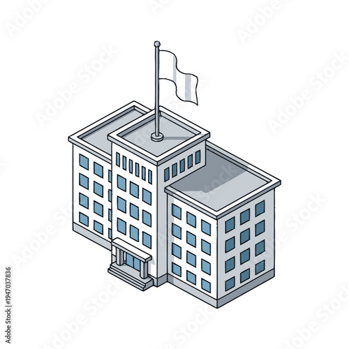 Isometric illustration of a modern office building.
