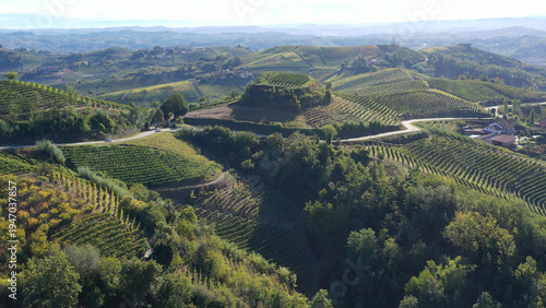 Barbaresco village and Langhe vineyards in Piedmont, Italy