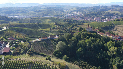 Barbaresco village and Langhe vineyards in Piedmont, Italy