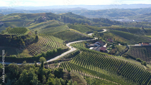 Barbaresco village and Langhe vineyards in Piedmont, Italy