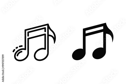 Music Notes Icon in Outline and Solid Styles