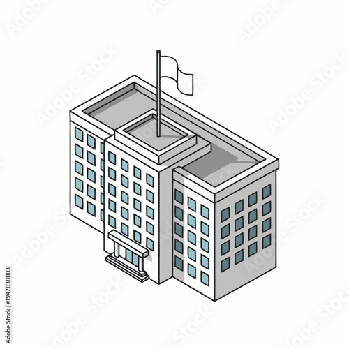 Isometric illustration of a modern office building.