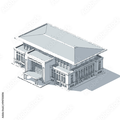 Isometric illustration of a large building.