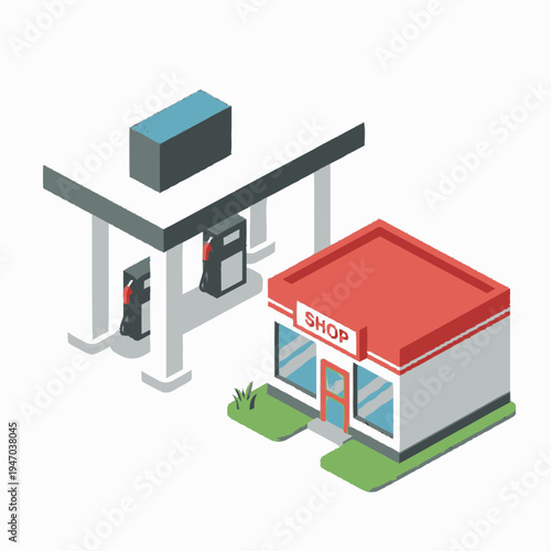 Isometric view of a gas station.