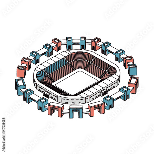 A colorful illustration of a sports stadium.