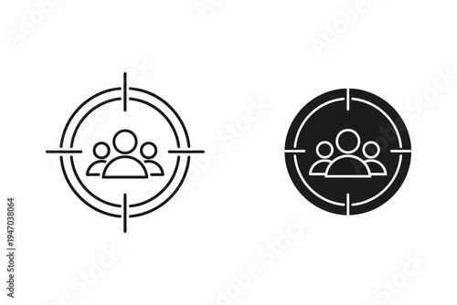 Targeting people icon, audience or group in crosshairs vector art.