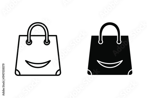 Happy shopping bag icon with smiling face, vector art for retail.