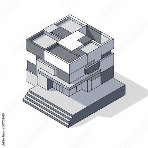 Isometric 3D illustration of modern building.