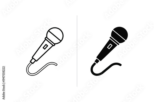 Recording Microphone Icon: Outline and Solid Black Audio Mic Symbol