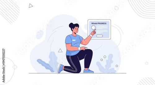 Physical therapist showing rehab progress chart to patient, healthcare concept