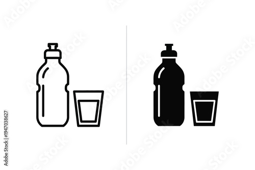 Water Bottle & Drinking Glass Icons - Hydration, Health & Refreshment
