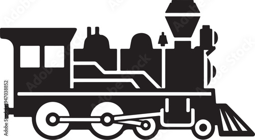 Vector steam locomotive icon, black and white train illustration