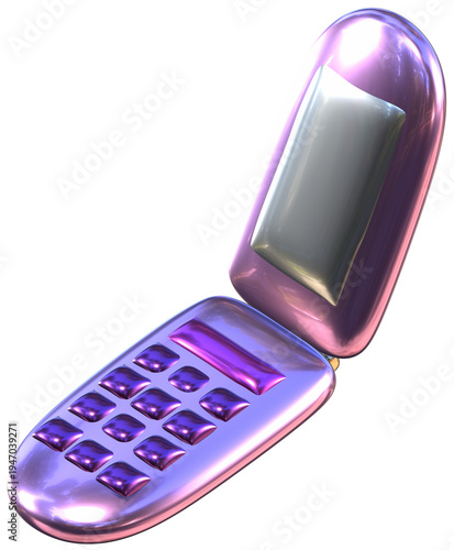 Clamshell phone 3D Y2K metallic chrome illustration