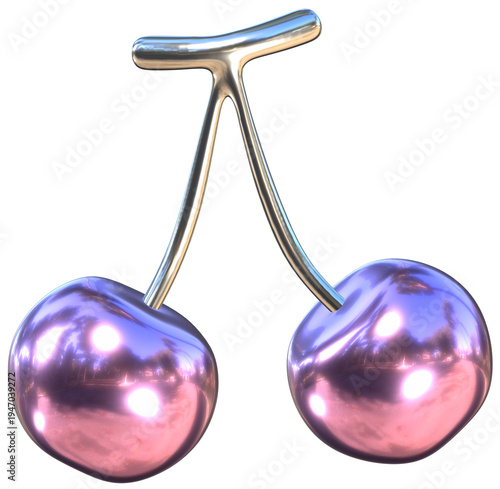 Cherries 3D Y2K metallic chrome illustration
