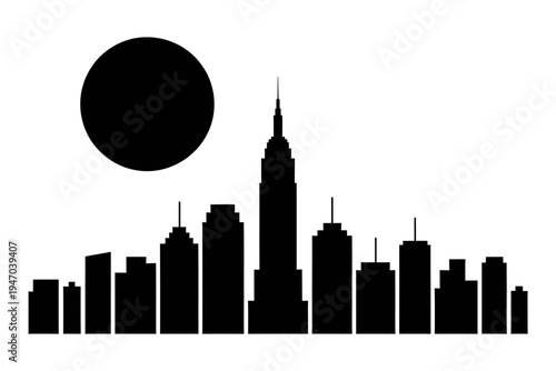 City skyline with skyscrapers and large moon in the sky  urban landscape