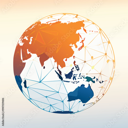 Abstract globe illustration with connected lines and vibrant color gradients