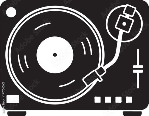 Vector turntable icon, black and white