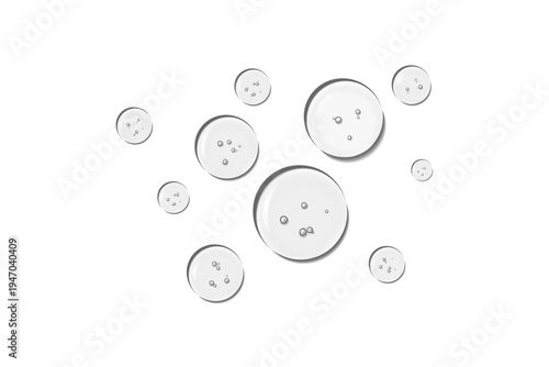 Realistic transparent water or oil droplets, drops on wet clear window surface water-drop with crystal clarity, fresh clear liquid texture, bubbles and moisture design