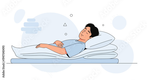 Man Sleeping Peacefully on Comfortable Bed with Pillows, Relaxed and Restful