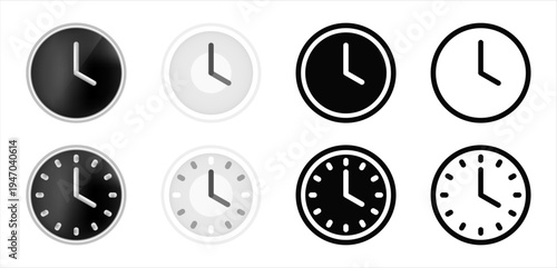 Modern Clock icon Set of Realistic 3d time, Line and Flat illustration Style icons representing time and schedule for Web and Apps on White Background