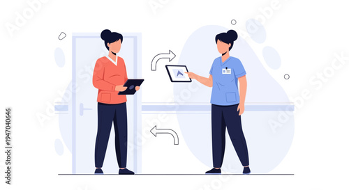 Nurses sharing medical information on tablets, digital healthcare concept