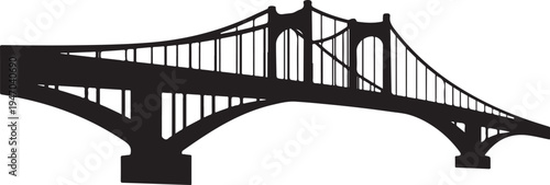 Black silhouette of suspension bridge vector