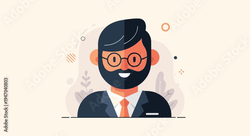 Cartoon illustration of a smiling man in glasses and suit
