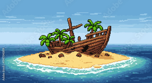 Pixelated Shipwreck on a Tropical Island: A Retro Adventure