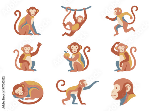 A collection of monkey illustrations in various poses and actions.
