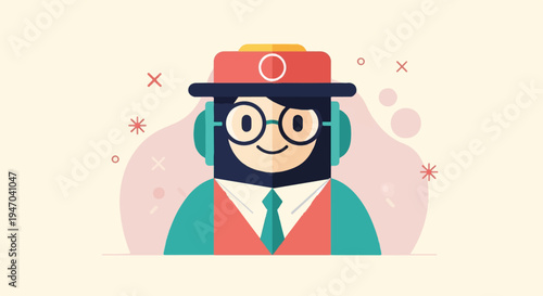 Flat illustration of a person with glasses and headphones