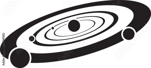 Black vector solar system icon, planet and rings illustration