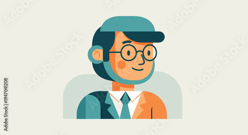 Flat illustration of a smiling man in a suit and cap