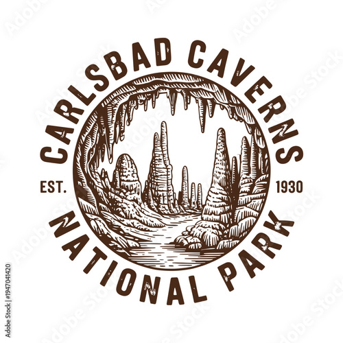 Vintage style emblem for carlsbad caverns national park established 1930