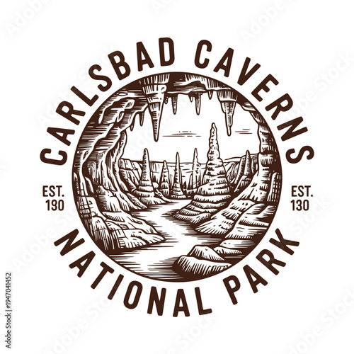 Carlsbad caverns national park a vintage style emblem design