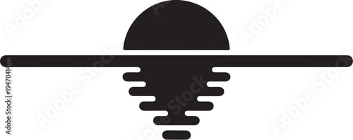 Black vector sun icon with water reflection