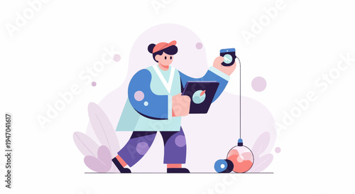 Scientist using digital tablet and device for measurement