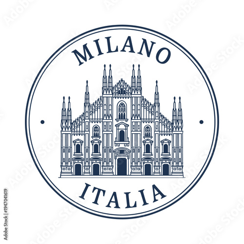 Vintage style emblem of milan cathedral and the city of italy