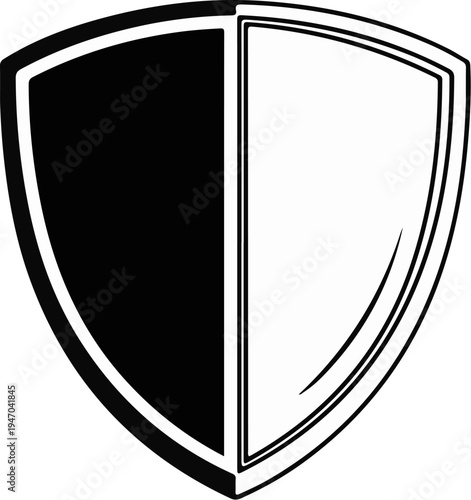Bicolor shield emblem, divided vertically, one half solid black, the other white