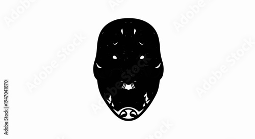 Black abstract face mask with intricate swirling patterns and white accents