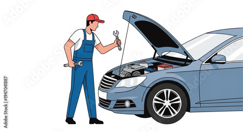 Mechanic Checking Car Engine.