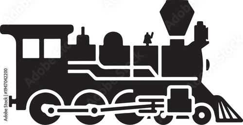 Black silhouette of a vintage steam locomotive train vector