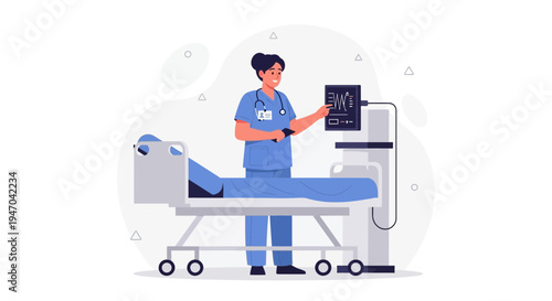 Nurse with Medical Equipment and Patient Bed in Hospital Room