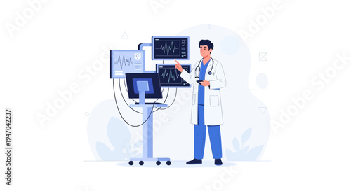 Doctor with Medical Monitors, Healthcare Technology, Cardiology, and Patient Care