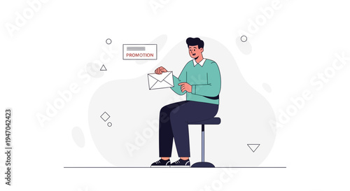 Man holding envelope with promotion message, business communication concept