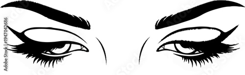 Bold black eyeliner accentuates expressive eyes with long lashes