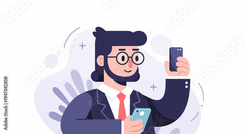 Bearded man in suit taking a selfie with a phone